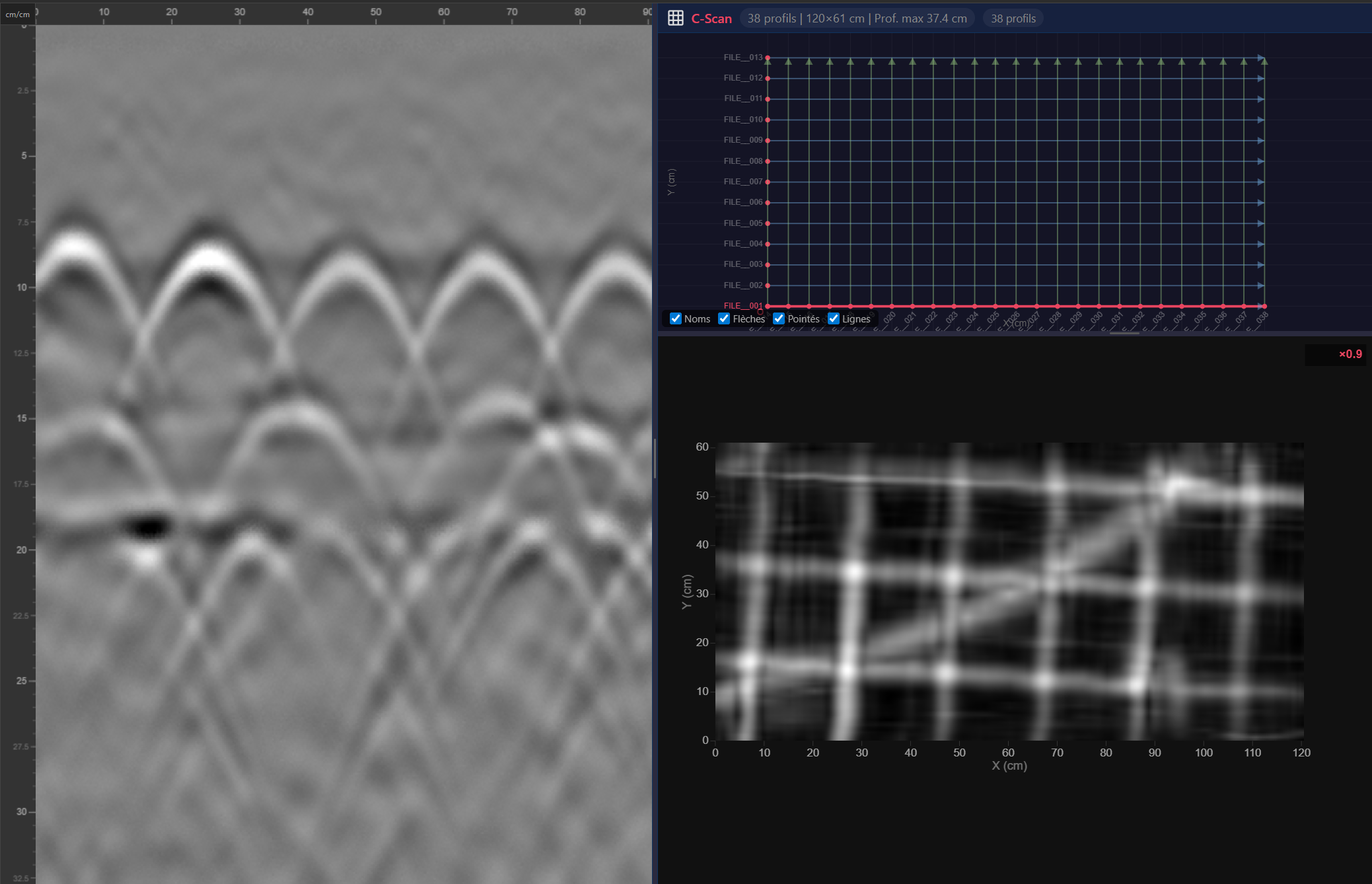 C-Scan vue en plan - GPR Viewer Pro